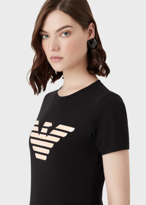 femei R802G457 tricou din jerseu stretch cu model de vultur supradimensionat Armani negru