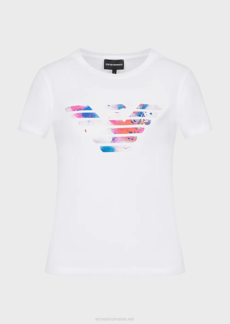 femei R802G458 tricou din jerseu stretch cu model de vultur supradimensionat Armani alb