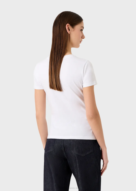 femei R802G458 tricou din jerseu stretch cu model de vultur supradimensionat Armani alb