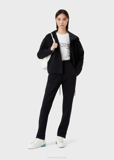 femei R802G461 Tricou din jerse elastic organic cu broderie cu logo multicolor Armani alb