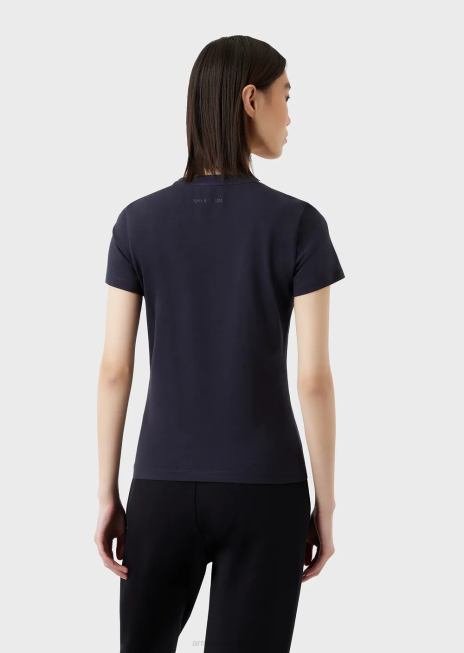 femei R802G462 Tricou din jerse elastic organic cu broderie cu logo multicolor Armani albastru
