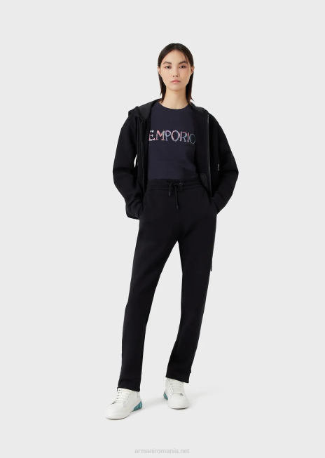 femei R802G462 Tricou din jerse elastic organic cu broderie cu logo multicolor Armani albastru