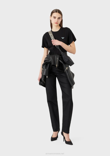 femei R802G464 Tricou din jerse elastic organic cu plasture e oversize și imprimeu Armani negru