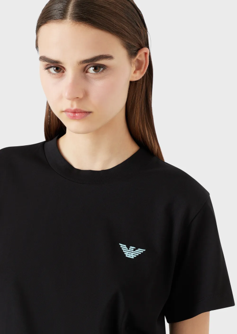 femei R802G464 Tricou din jerse elastic organic cu plasture e oversize și imprimeu Armani negru