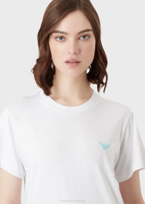 femei R802G465 Tricou din jerse elastic organic cu plasture e oversize și imprimeu Armani alb