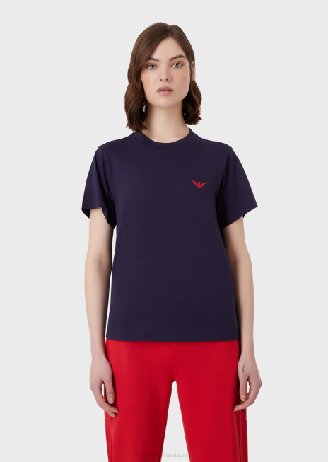 femei R802G466 Tricou din jerse elastic organic cu plasture e oversize și imprimeu Armani Violet