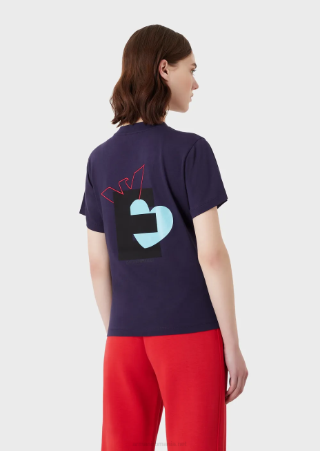 femei R802G466 Tricou din jerse elastic organic cu plasture e oversize și imprimeu Armani Violet