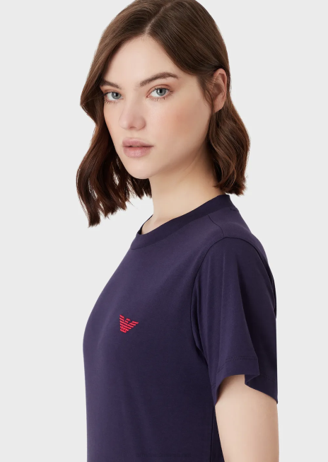 femei R802G466 Tricou din jerse elastic organic cu plasture e oversize și imprimeu Armani Violet