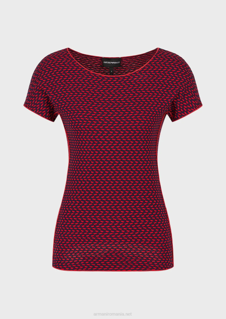 femei R802G470 pulover cu mânecă scurtă din jerseu jacquard stretch cu efect 3d Armani