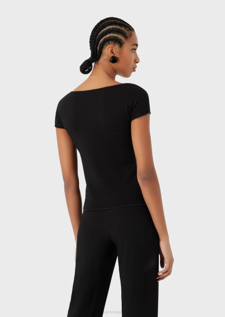 femei R802G471 pulover cu mânecă scurtă din jerseu jacquard stretch cu efect 3d Armani negru