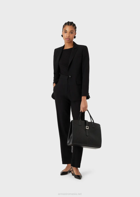 femei R802G471 pulover cu mânecă scurtă din jerseu jacquard stretch cu efect 3d Armani negru