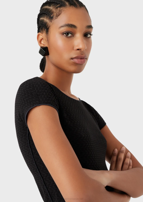 femei R802G471 pulover cu mânecă scurtă din jerseu jacquard stretch cu efect 3d Armani negru