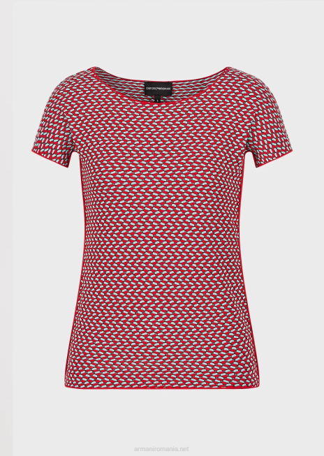 femei R802G472 pulover cu mânecă scurtă din jerseu jacquard stretch cu efect 3d Armani