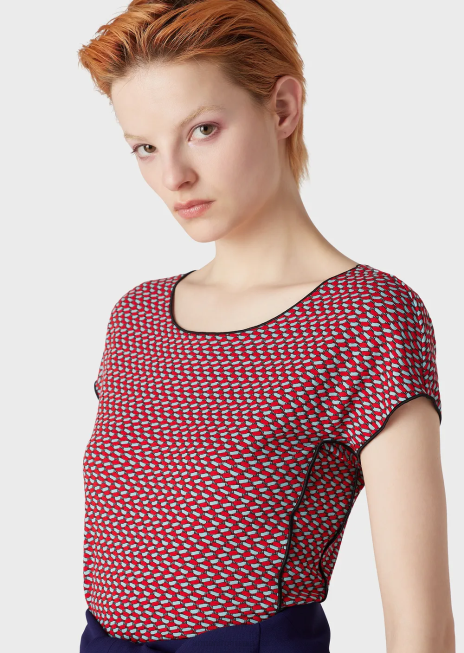 femei R802G472 pulover cu mânecă scurtă din jerseu jacquard stretch cu efect 3d Armani