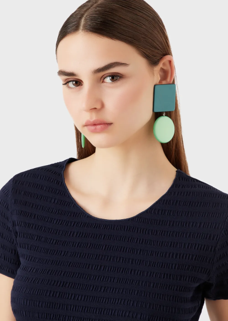 femei R802G473 pulover cu mânecă scurtă din jerseu organic jacquard în relief Armani albastru marin