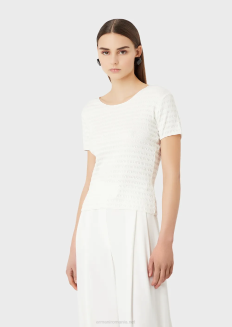 femei R802G474 pulover cu mânecă scurtă din jerseu organic jacquard în relief Armani