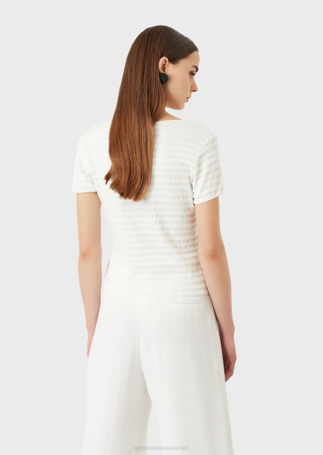 femei R802G474 pulover cu mânecă scurtă din jerseu organic jacquard în relief Armani