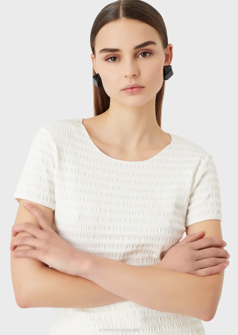 femei R802G474 pulover cu mânecă scurtă din jerseu organic jacquard în relief Armani