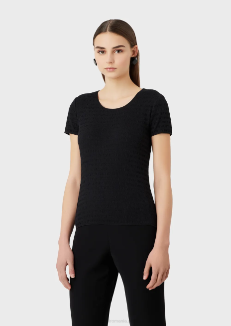 femei R802G475 pulover cu mânecă scurtă din jerseu organic jacquard în relief Armani negru