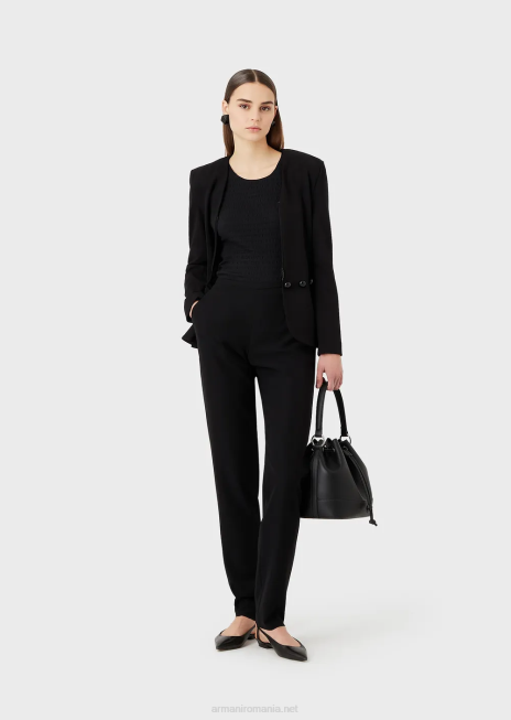 femei R802G475 pulover cu mânecă scurtă din jerseu organic jacquard în relief Armani negru