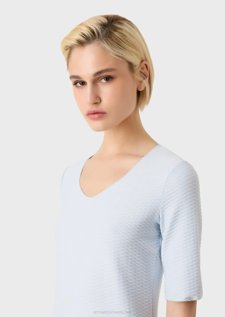 femei R802G476 Pulover cu decolteu în V din nailon jacquard elastic Armani azur