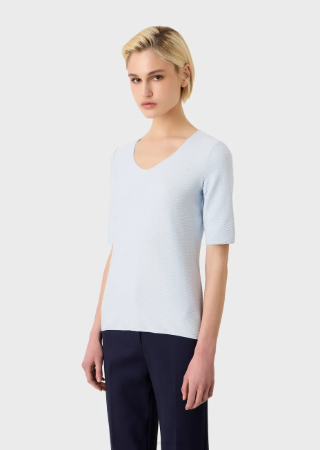 femei R802G477 Pulover cu decolteu în V din nailon jacquard elastic Armani alb