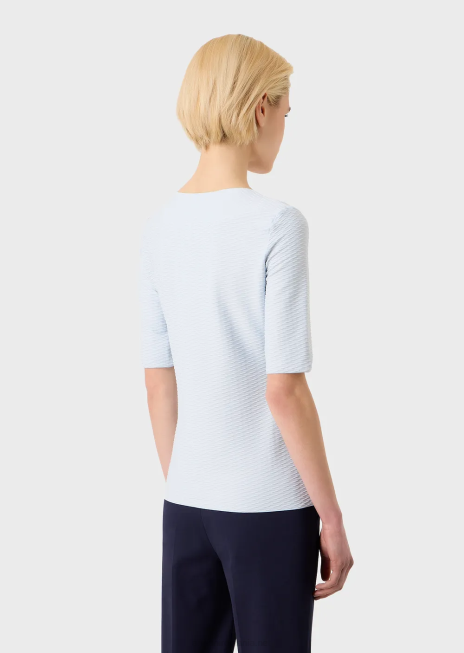 femei R802G477 Pulover cu decolteu în V din nailon jacquard elastic Armani alb