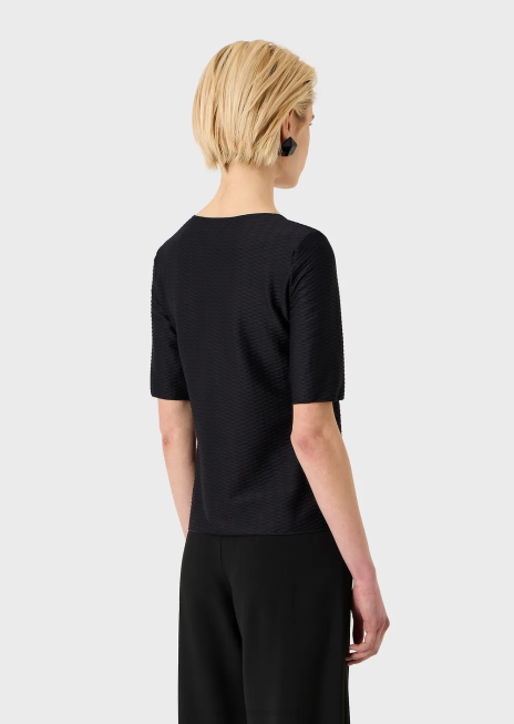 femei R802G478 Pulover cu decolteu în V din nailon jacquard elastic Armani negru