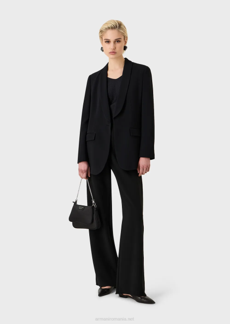 femei R802G478 Pulover cu decolteu în V din nailon jacquard elastic Armani negru