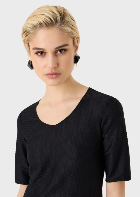 femei R802G478 Pulover cu decolteu în V din nailon jacquard elastic Armani negru