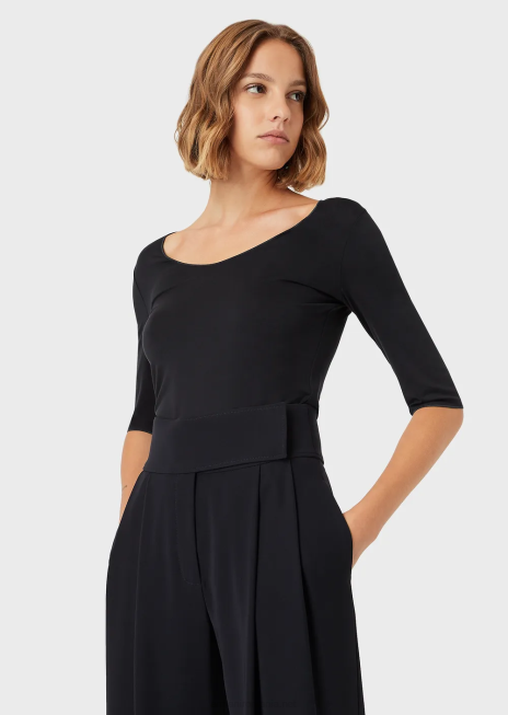 femei R802G479 Pulover din jerseu elastic din viscoză, cu mâneci trei sferturi Armani albastru marin