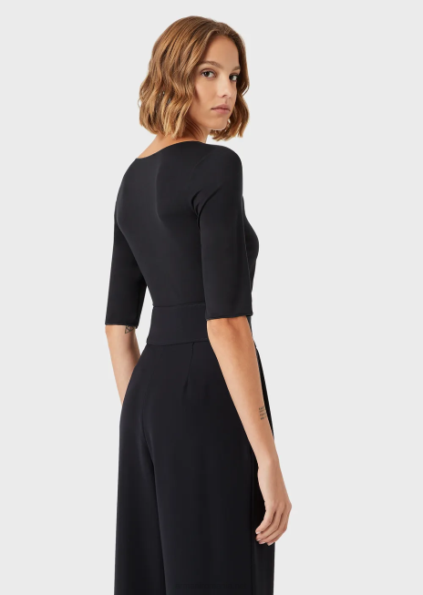 femei R802G479 Pulover din jerseu elastic din viscoză, cu mâneci trei sferturi Armani albastru marin