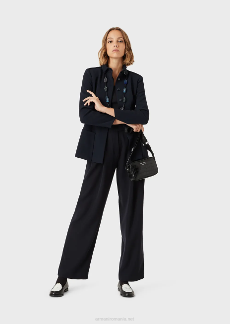 femei R802G479 Pulover din jerseu elastic din viscoză, cu mâneci trei sferturi Armani albastru marin