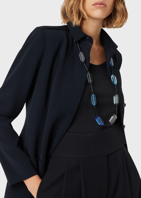 femei R802G479 Pulover din jerseu elastic din viscoză, cu mâneci trei sferturi Armani albastru marin