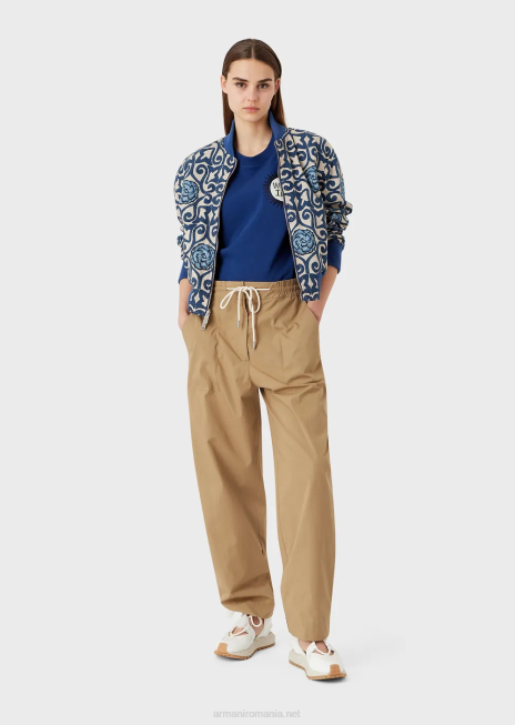 femei R802G484 colecție sustenabilă tricou din jerseu american organic cu plasture Armani albastru