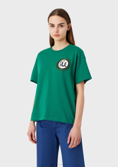 femei R802G485 colecție sustenabilă tricou din jerseu american organic cu plasture Armani verde