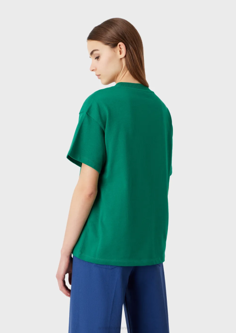 femei R802G485 colecție sustenabilă tricou din jerseu american organic cu plasture Armani verde
