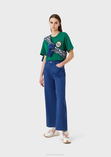 femei R802G485 colecție sustenabilă tricou din jerseu american organic cu plasture Armani verde