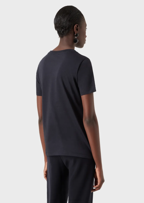 femei R802G487 tricou cu gât roșu din jerseu pima Armani albastru