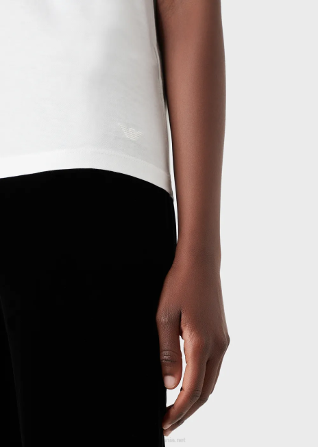 femei R802G488 tricou cu gât roșu din jerseu pima Armani alb