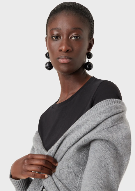 femei R802G489 tricou cu gât roșu din jerseu pima Armani negru