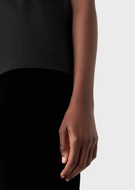 femei R802G489 tricou cu gât roșu din jerseu pima Armani negru