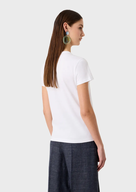 femei R802G490 tricou din jerseu cu vultur cauciucat supradimensionat și broderie de flori cu margele Armani alb