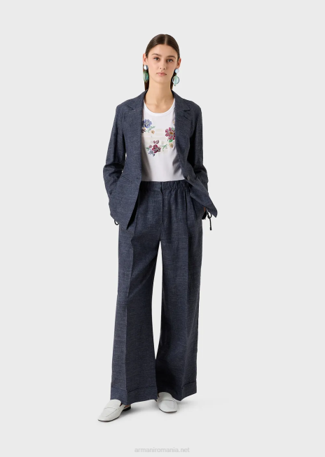 femei R802G490 tricou din jerseu cu vultur cauciucat supradimensionat și broderie de flori cu margele Armani alb