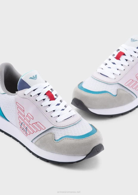 femei R802G542 adidași din plasă de piele intoarsă și piele nappa cu vultur brodat Armani model