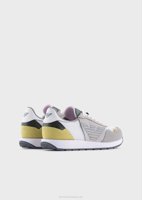 femei R802G543 adidași din plasă de piele intoarsă și piele nappa cu vultur brodat Armani gri