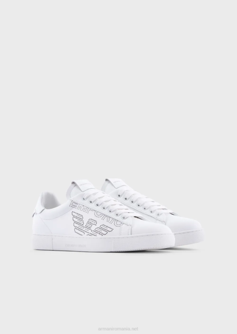 femei R802G544 adidasi din piele cu logo perforat Armani alb