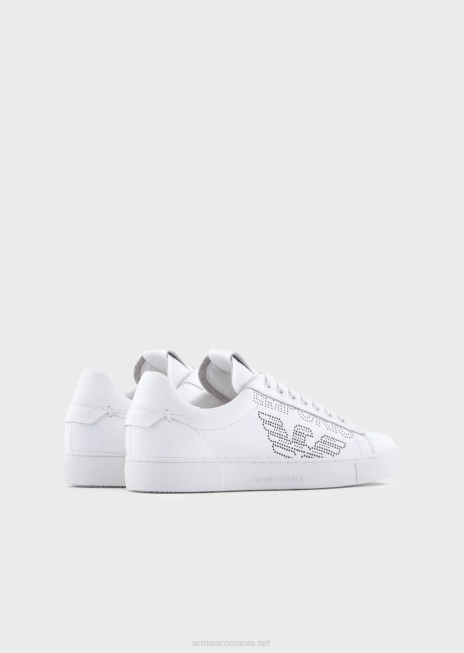 femei R802G544 adidasi din piele cu logo perforat Armani alb