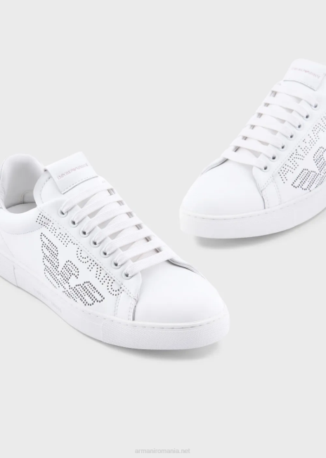 femei R802G544 adidasi din piele cu logo perforat Armani alb