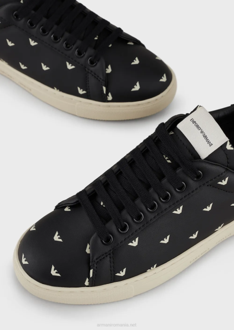 femei R802G546 adidași din piele moale cu vultur 3d peste tot Armani negru